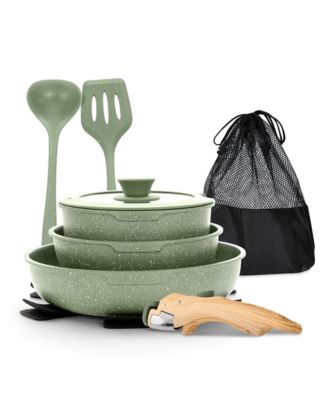 10 Piece Non Stick Detachable Handle Stackable Cookware Set For RV Camping