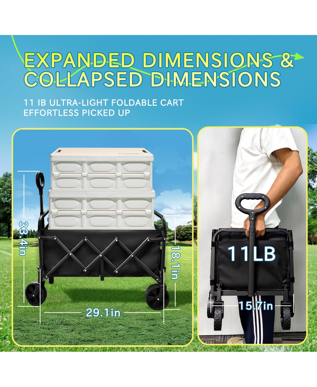 Gnuadz Collapsible Wagon Wheels Foldable Cart Steel Frame Portable Utility Sports Garden Camping