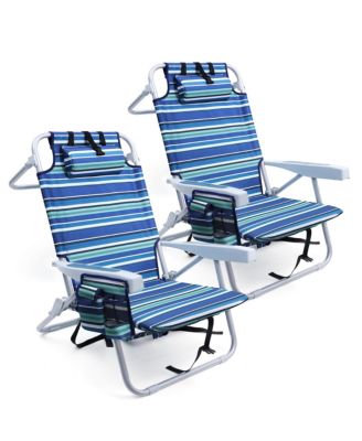 2pack Beach Chairs Heavy Duty Lay Flat Folding Cooler Pouch