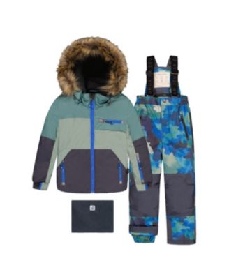 Little and Big Boy 6-14 Two Piece Play Snowsuit Colorblock with Camouflage Pants