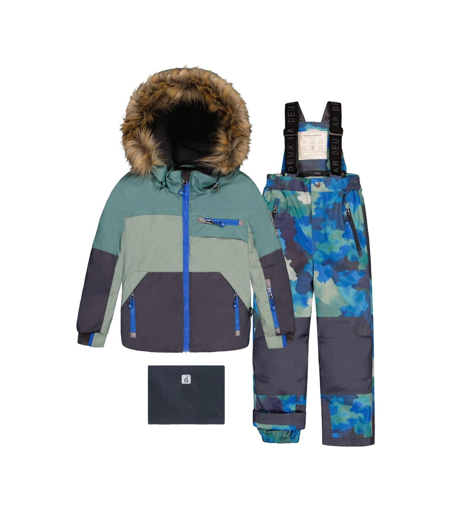 Little and Big Boy 6-14 Two Piece Play Snowsuit Colorblock with Camouflage Pants