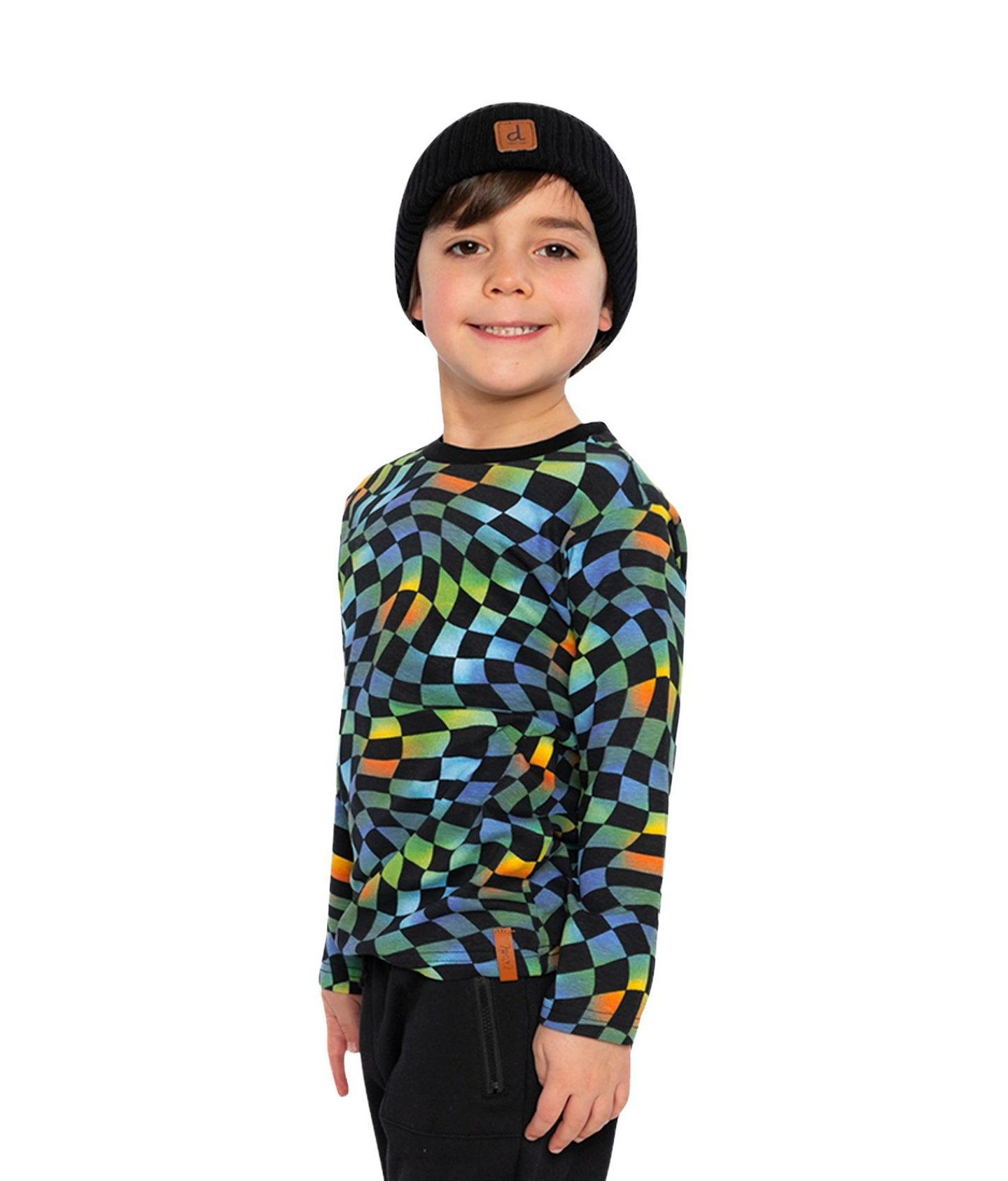 Футболка Deux par Deux Cotton Long Sleeve T-Shirt Checkered Print для мальчиков, цвет: Синий с принтом — фото 4