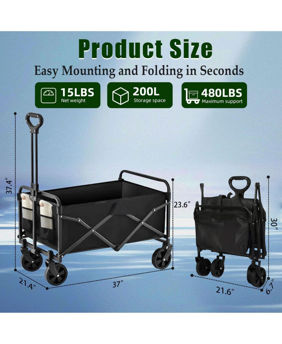 Gnuadz Collapsible Wagon Cart Heavy Duty Folding Beach Grocery Camping Garden Cart