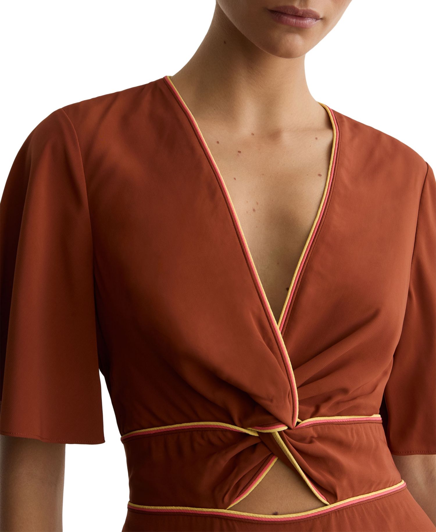 Women's Rosanna Piped-Trim Cut-Out V-Neck Midi Dress