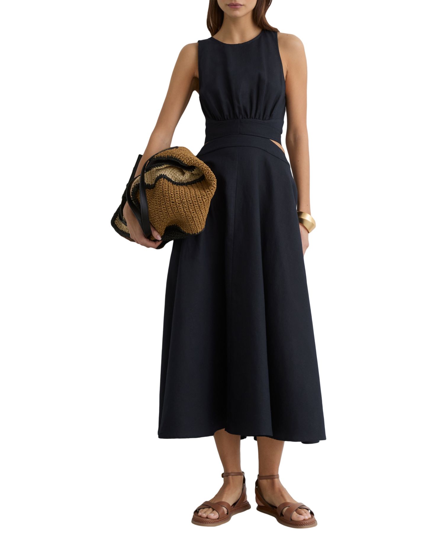 Women's Hazel Cutout Linen-Cotton Blend Midi Dress