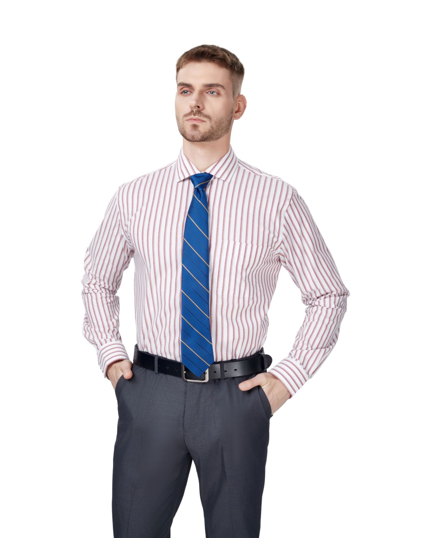Мужская рубашка Club Room Regular-Fit Harry Stripe Dress Shirt, цвет: Кирпичный рубиновый — фото 4