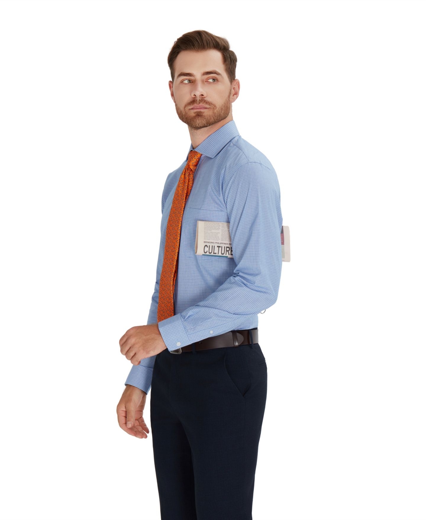 Мужская рубашка Club Room Regular-Fit Bespoke Poplin Dress Shirt, цвет: Синий серый — фото 4