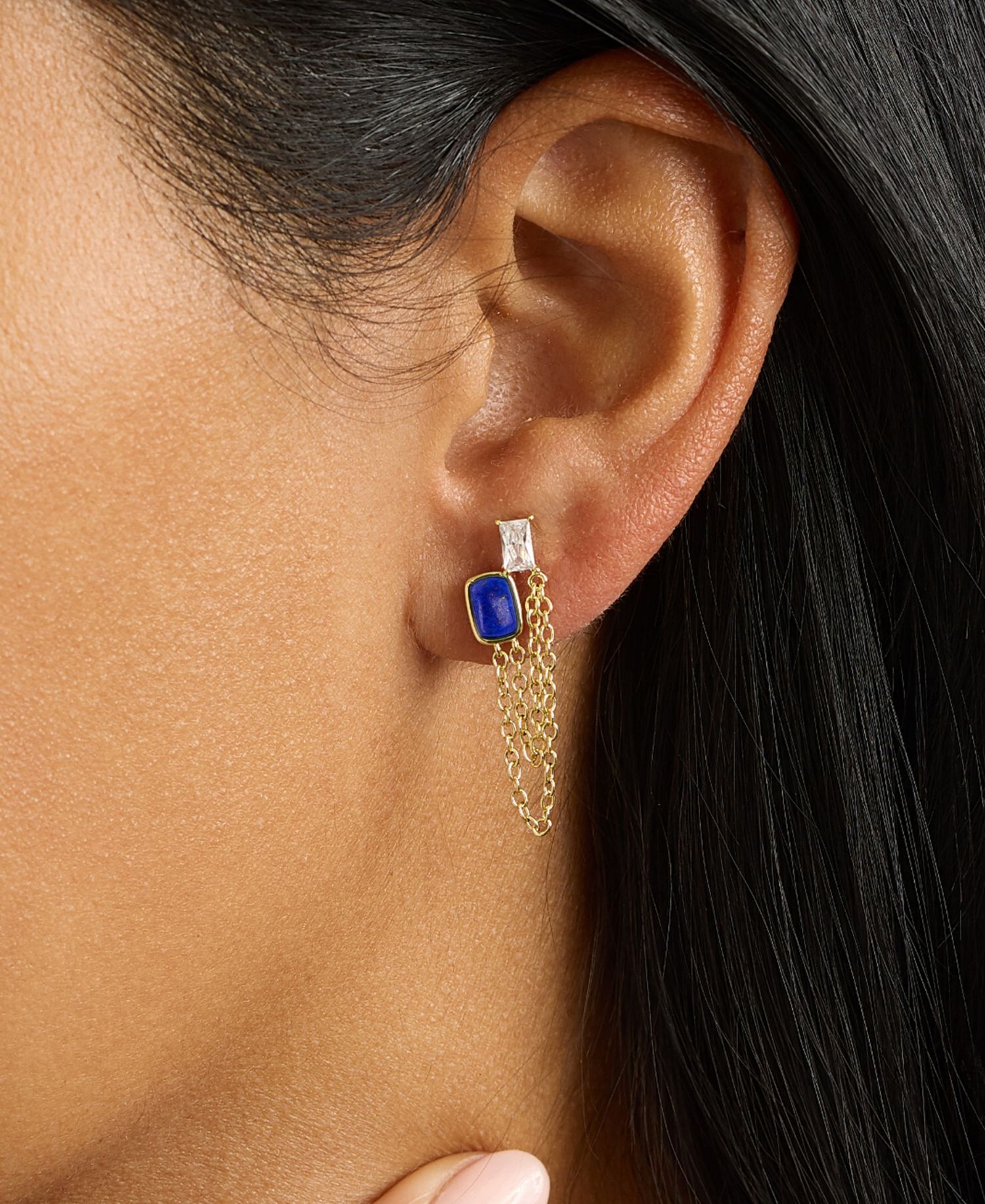 Gold-Plated Lapis Howlite Simulated Cubic Zirconia Chain Drop Earrings