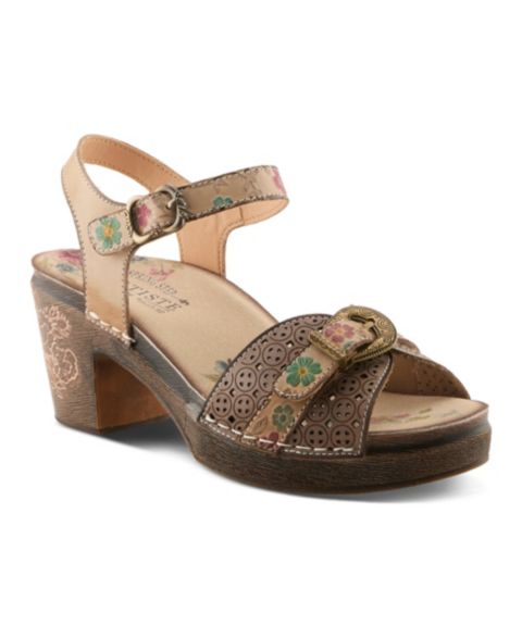 Женские сандалии L'Artiste Spring Step Upperbuck Ankle Strap with Hand-Painted Design, цвет: Beigi