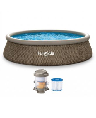 14' x 36" QuickSet Inflatable Ring Top Outdoor Above Ground Pool w/Pump