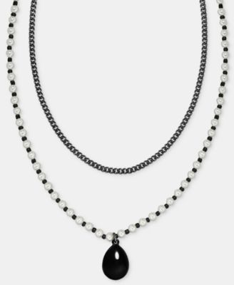 Gunmetal Imitation Pearl Layered Pendant Necklace
