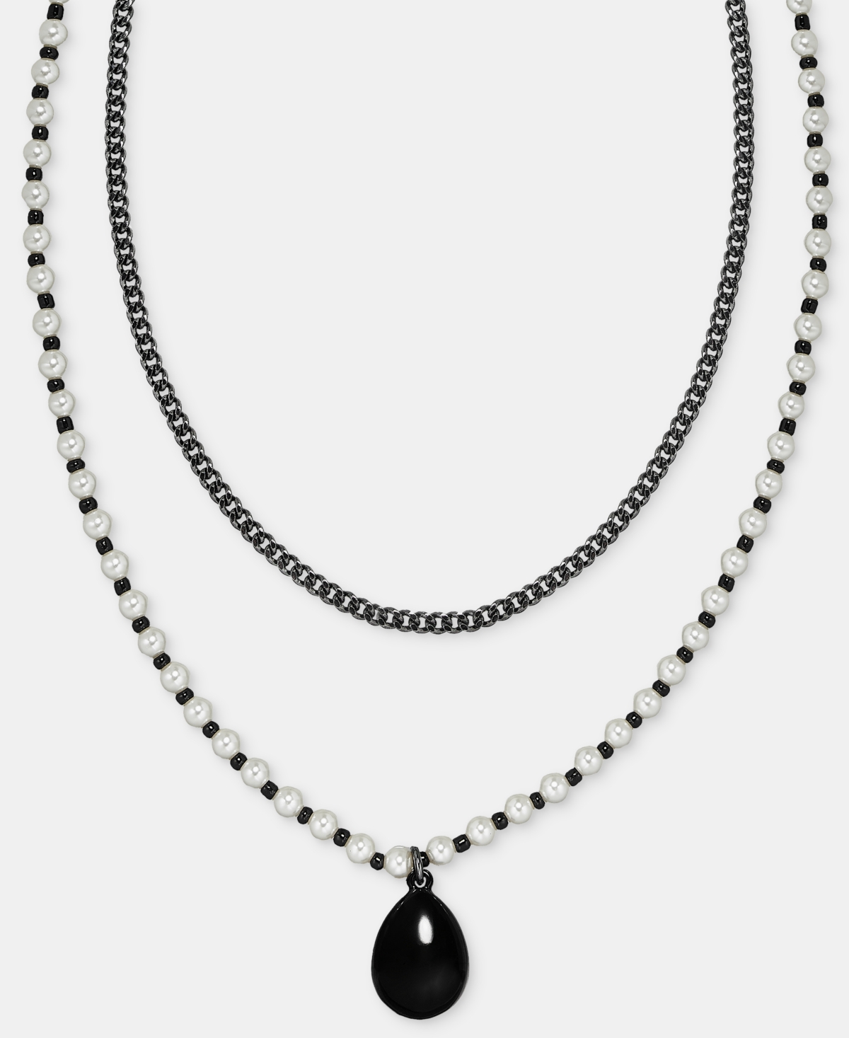 Karl Lagerfeld Paris Gunmetal Imitation Pearl Layered Pendant Necklace - White