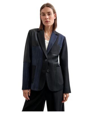 Women's Single-Breasted Notched-Lapel Patchwork Blazer