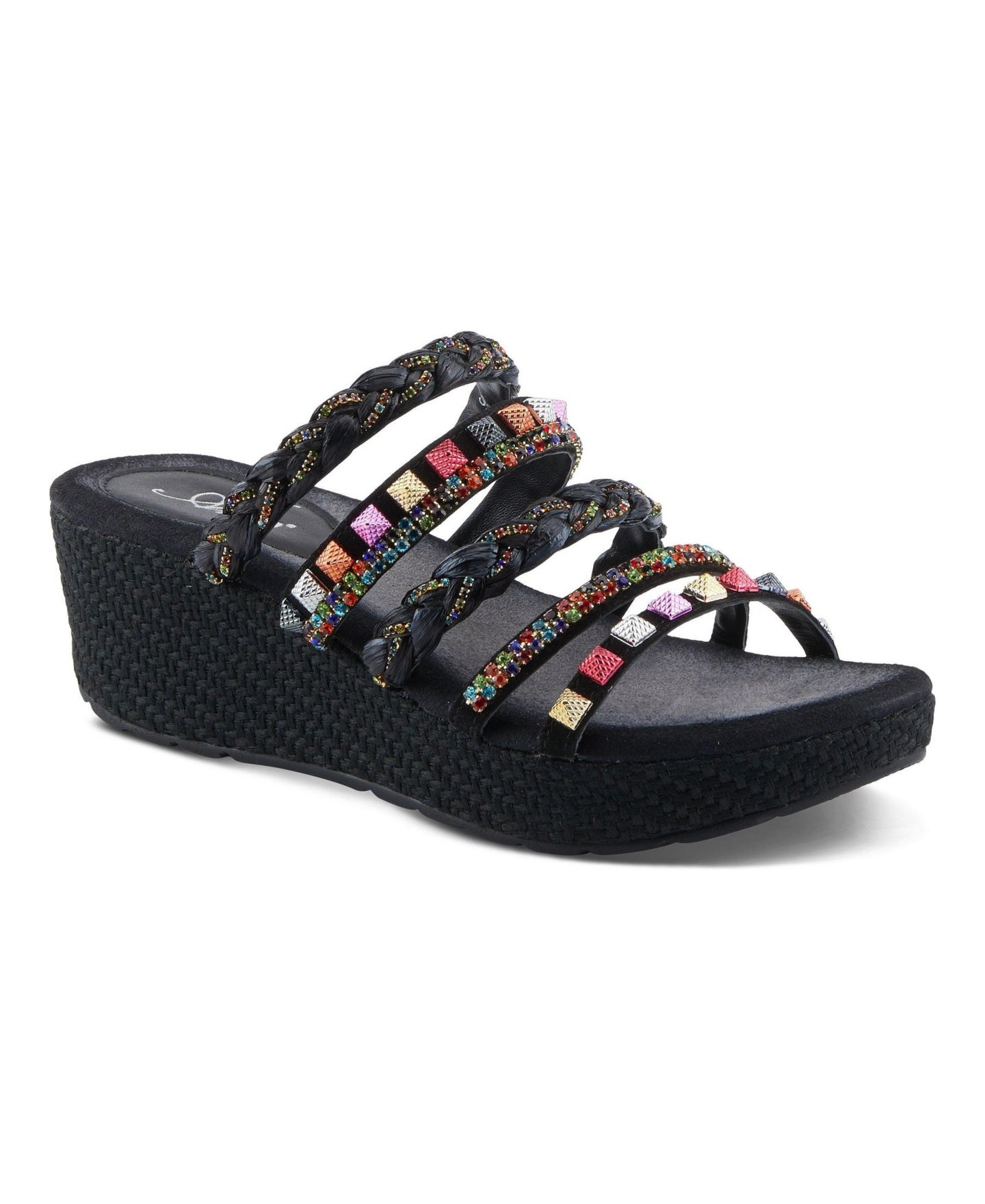 Женские сандалии Azura Shinychic Wedge Sandal with Suede Upper, цвет: Чёрный разноцветный — фото 1