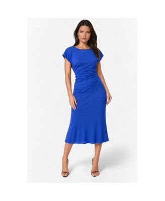 Women's Crushed Satin Waist Seam Cowl Back Maxi Dress