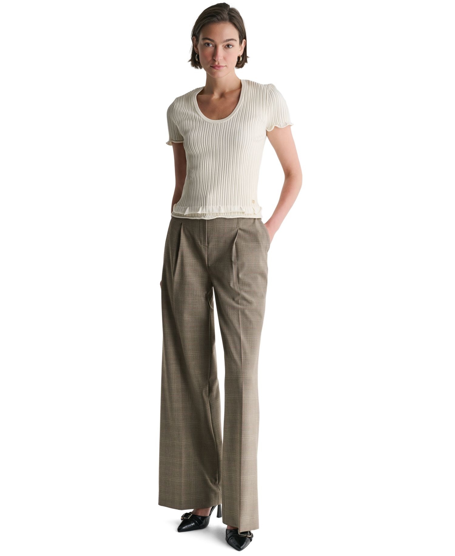 Women's Short-Sleeve Scoop Neck Ruffle Top