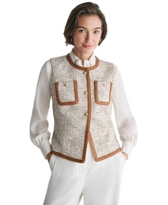 Women's Tweed Sleeveless Button-Front Vest