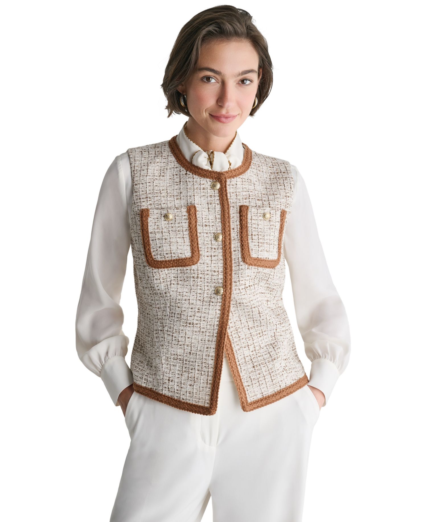 Women's Tweed Sleeveless Button-Front Vest