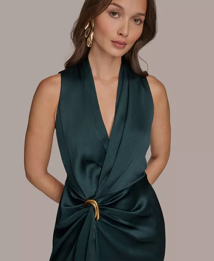 Petite Surplice V-Neck Sleeveless Side Slit Gown - thumbnail 2