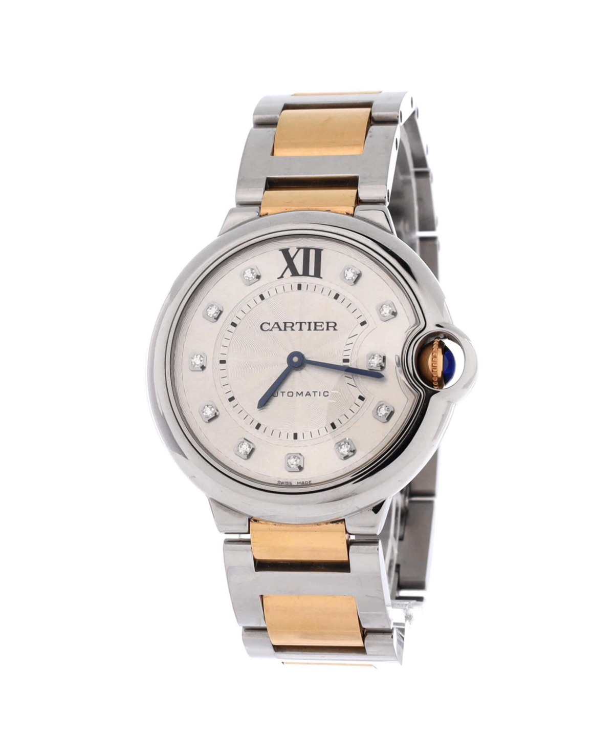 Pre-Owned Cartier Ballon Bleu de Cartier Automatic Watch in Stainless Steel and Rose Gold with Diamond Markers 36mm