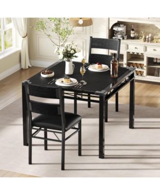 Dining Set for 2 – Wood Table with 2 Upholstered Chairs, Corner Protector, Compact for Kitchen and Apartment