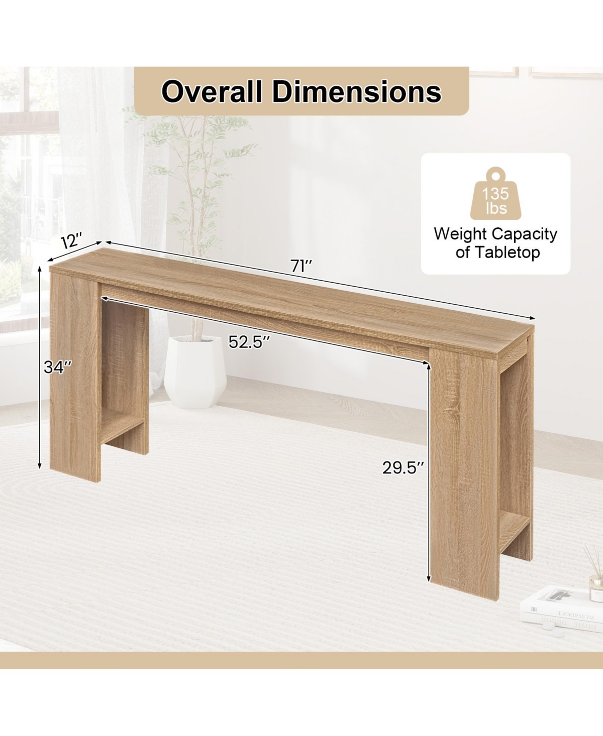 Costway 71 Inches Long Console Table, Farmhouse Entryway Table ,Wooden Narrow Sofa Table