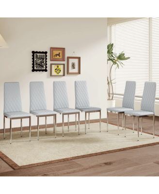 Modern Style Dining Chairs Set of 6 Light PU with Metal Legs