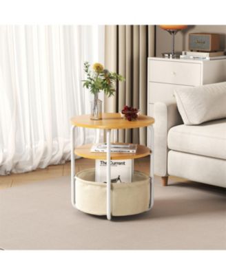 3-Tier Round Computer Desk , 23.6" Metal Frame ,Fabric Storage ,Bedside Table for Bedroom, Living Room, Office  Space-Saving