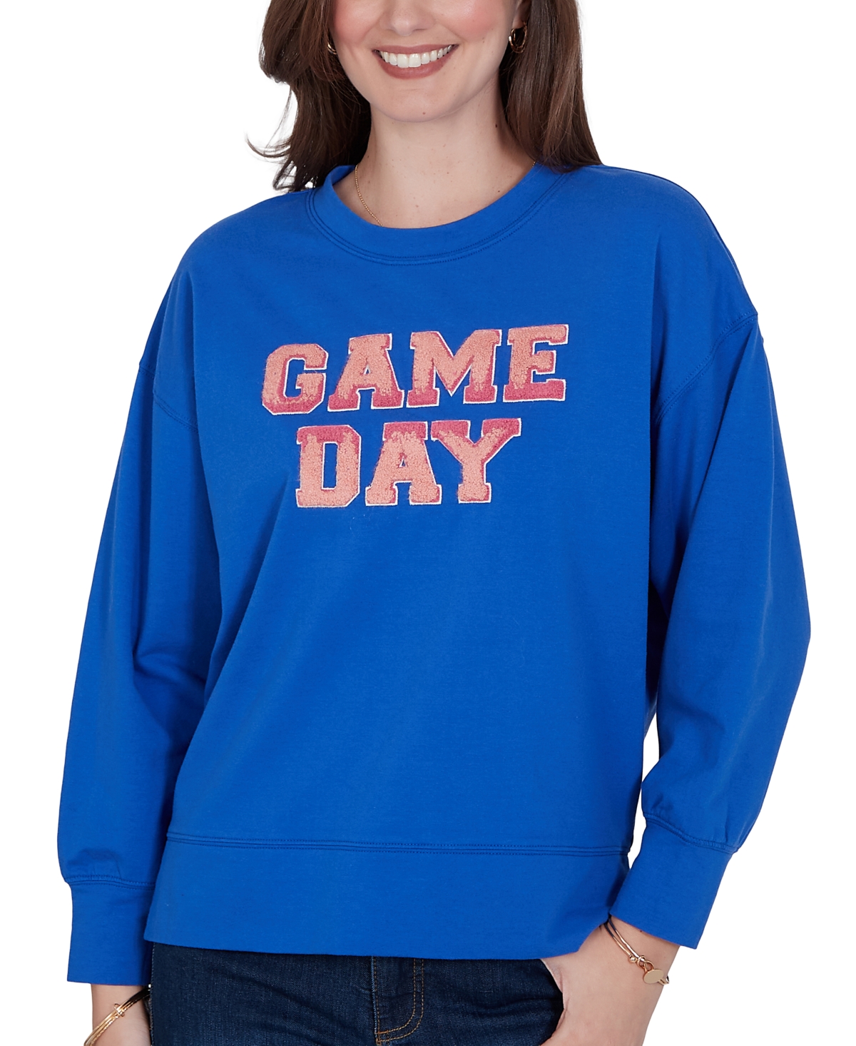Ruby Rd. Petite Game Day Graphic Terry Sweatshirt In Cobolt Multi