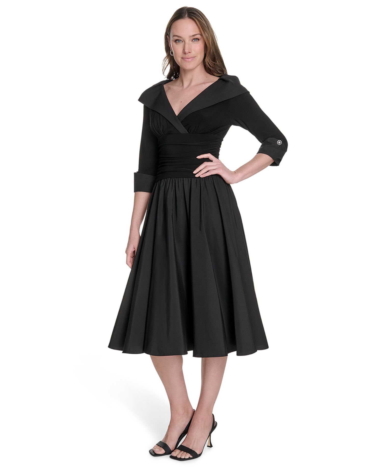 Women's Surplus Bodice Ruched Waist Midi Dress