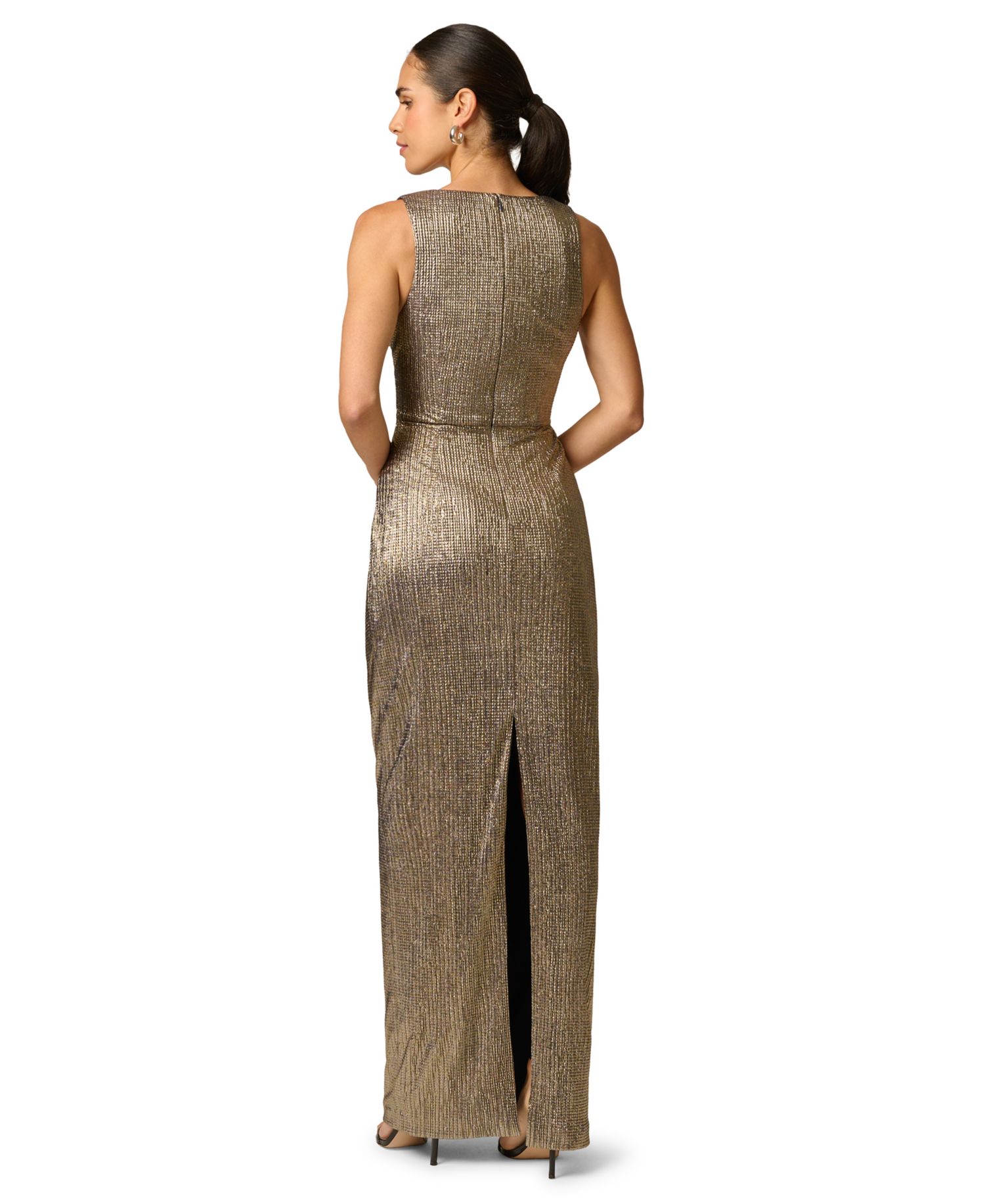 Women's V-Neck Metallic Long Gown