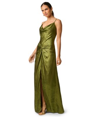 Women's Cowl Neck Foiled Chiffon Maxi Front Slit Dress