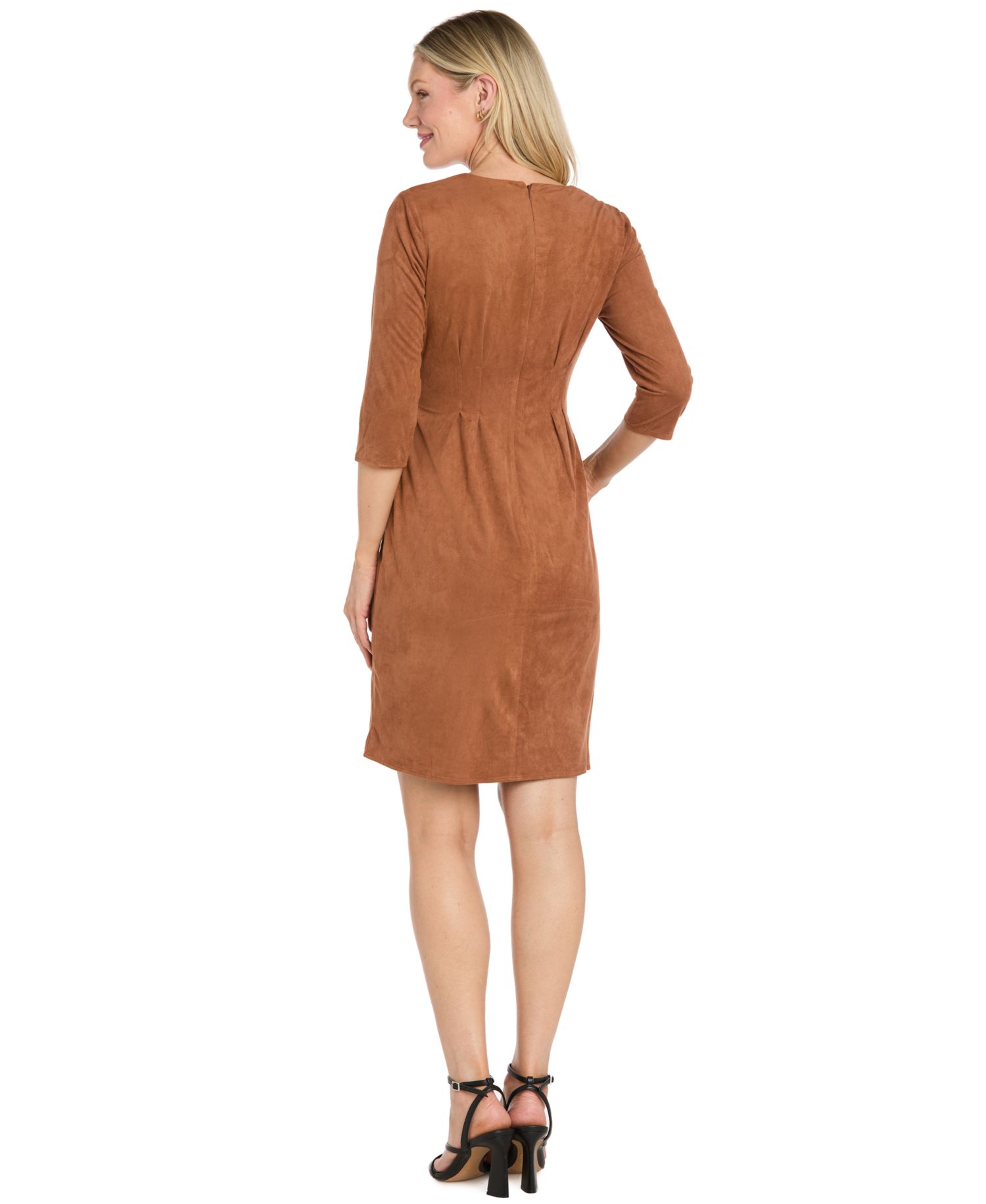 Women's V-Neck 3/4-Sleeve Faux-Suede Faux-Wrap Dress