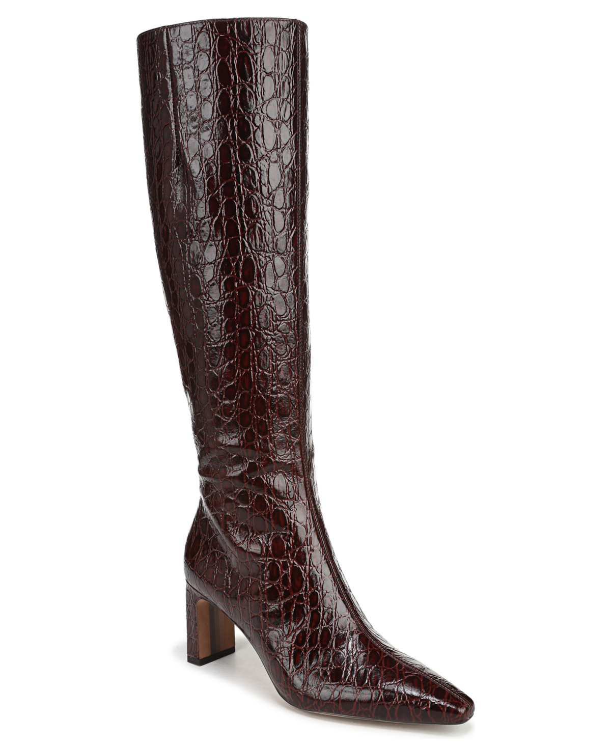 Sam Edelman Sylvia Snip-Toe Knee-High Dress Boots - Merlot Croco Leather