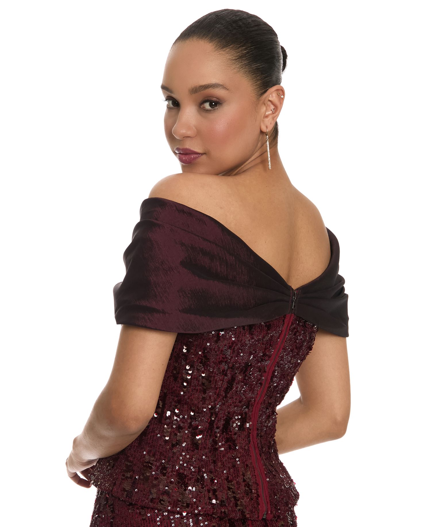 Women's Sequin Off-The-Shoulder Short-Sleeve Top