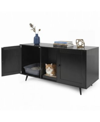 Double Cat Litter Box Enclosure for 2 Cats with Scratching Pad