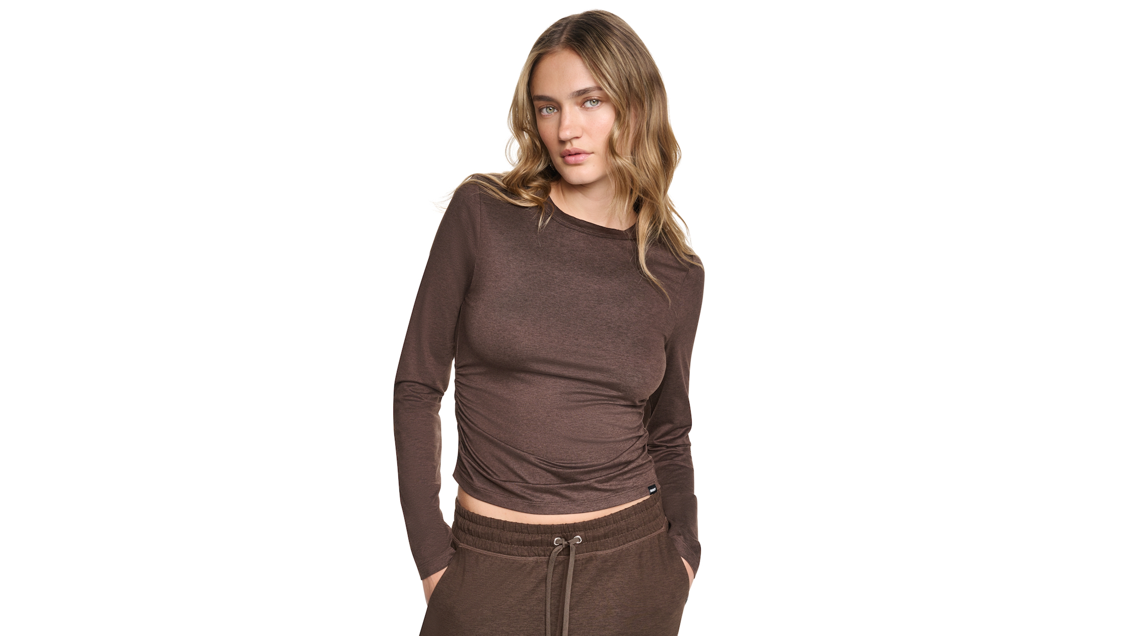 Dkny Sport Women's Spacedye Ruched Cropped Long-Sleeve Top