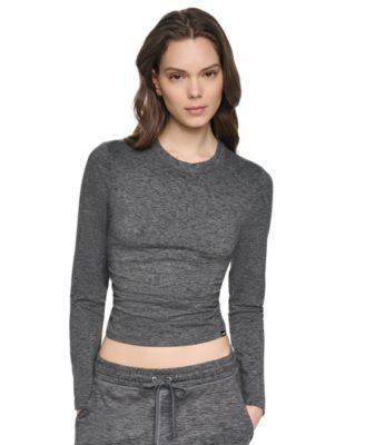 DKNY Sport Women's Spacedye Ruched Cropped Long-Sleeve Top