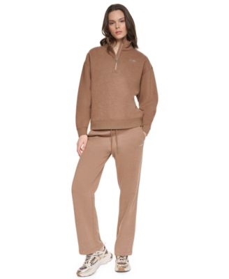 DKNY Sport Women's Quarter Zip Metallic Bubble Logo Mock Neck