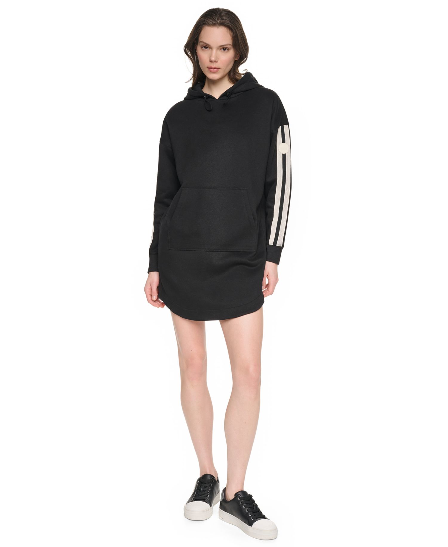 Women's Hooded Textured Tape Logo Shirttail Hem Dress