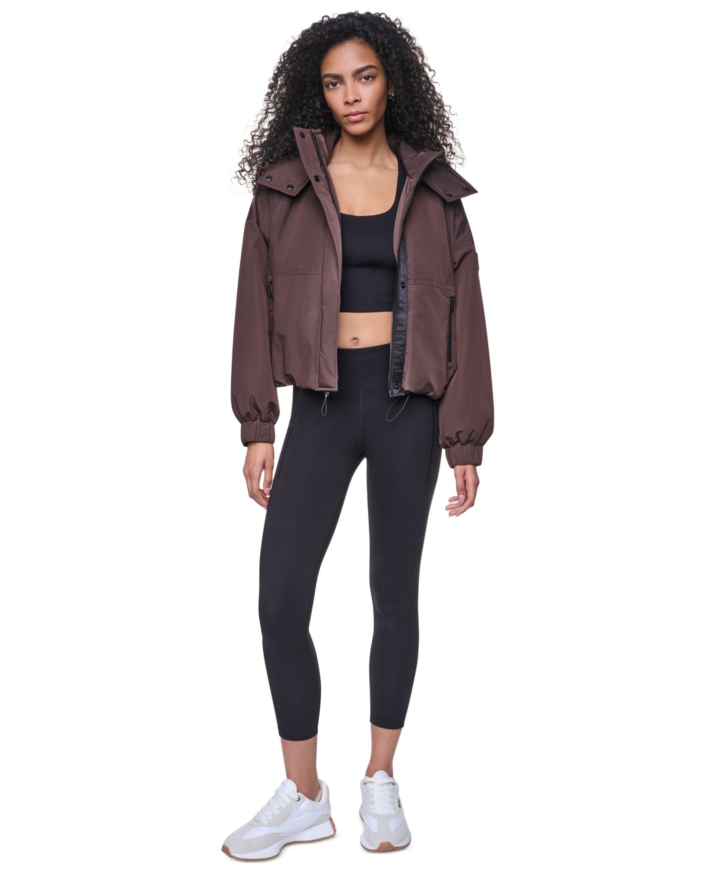 Женская куртка DKNY Sport Hooded Oversized Jacket, цвет: Тёмно-коричневый / Розовый — фото 2