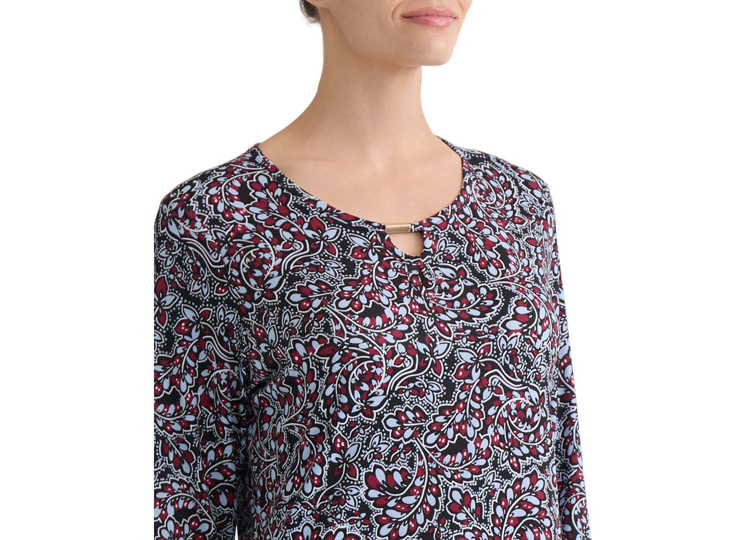 Women's Keyhole 3/4-Sleeve Paisley-Print Top