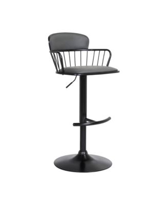 Leather Adjustable Bar Stool with Metal Backrest, Modern Swivel Counter Height Chair, Metal Base Kitchen Stool