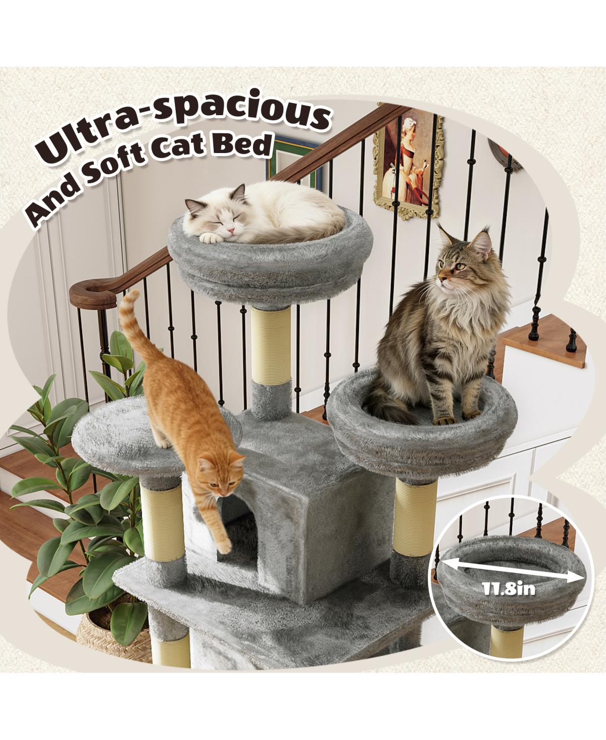 Streamdale Furniture 70.87Inch Cat Tree with 2 Condos, 3 Perches, Hammock, and Sisal Scratching Posts
