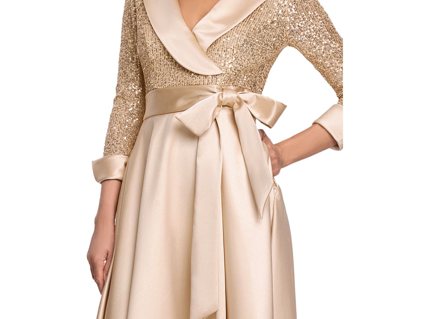 Женские платья XSCAPE Sequined Tuxedo Belted Ball Gown, цвет: Золотой — фото 3