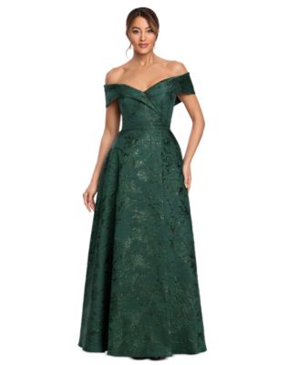 Women's Metallic Brocade Off-the-Shoulder Gown