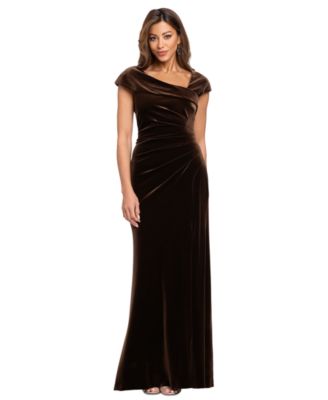 Women's Asymmetrical Neck Cap Sleeve Velvet Dress
