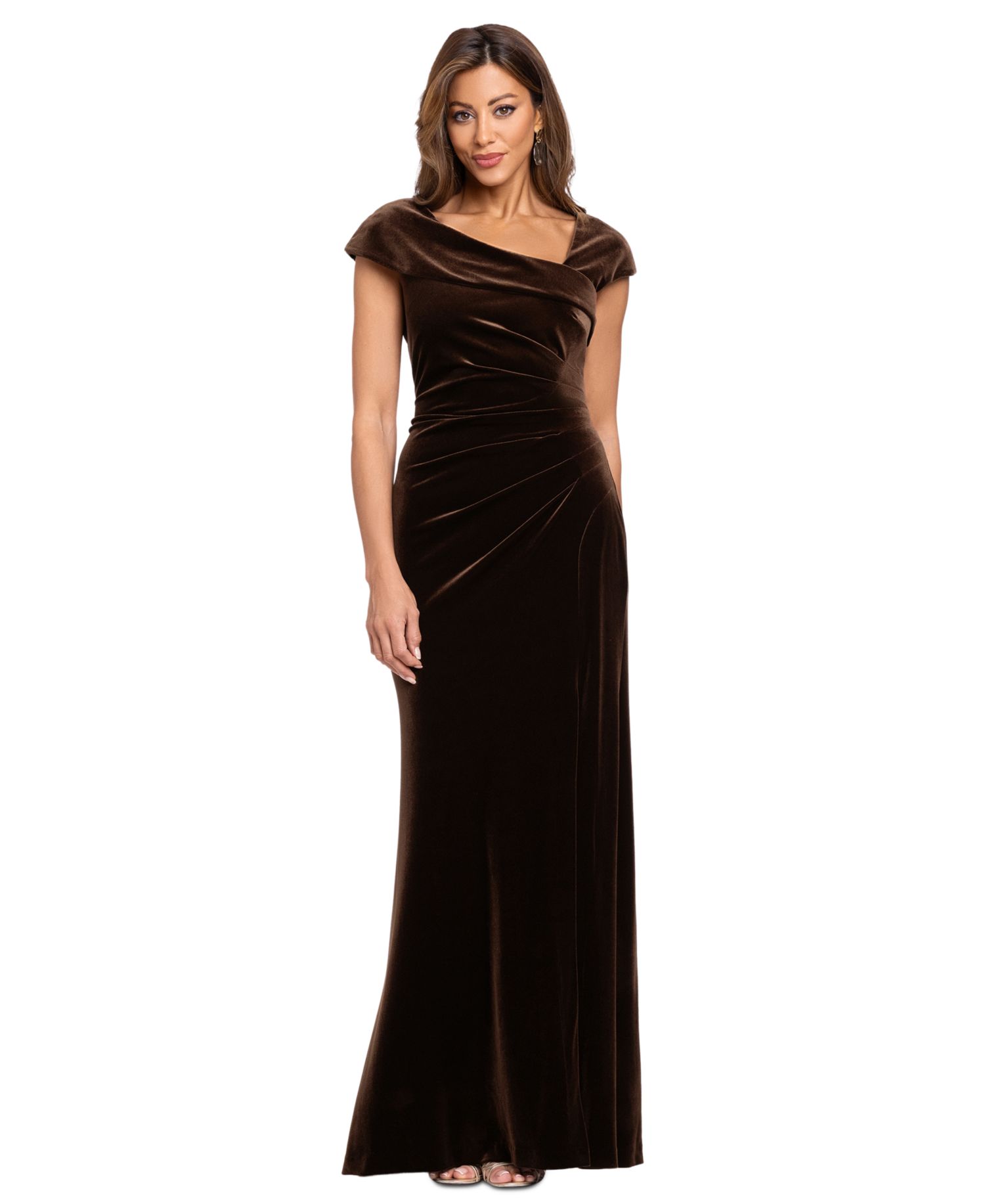 Women's Asymmetrical Neck Cap Sleeve Velvet Dress