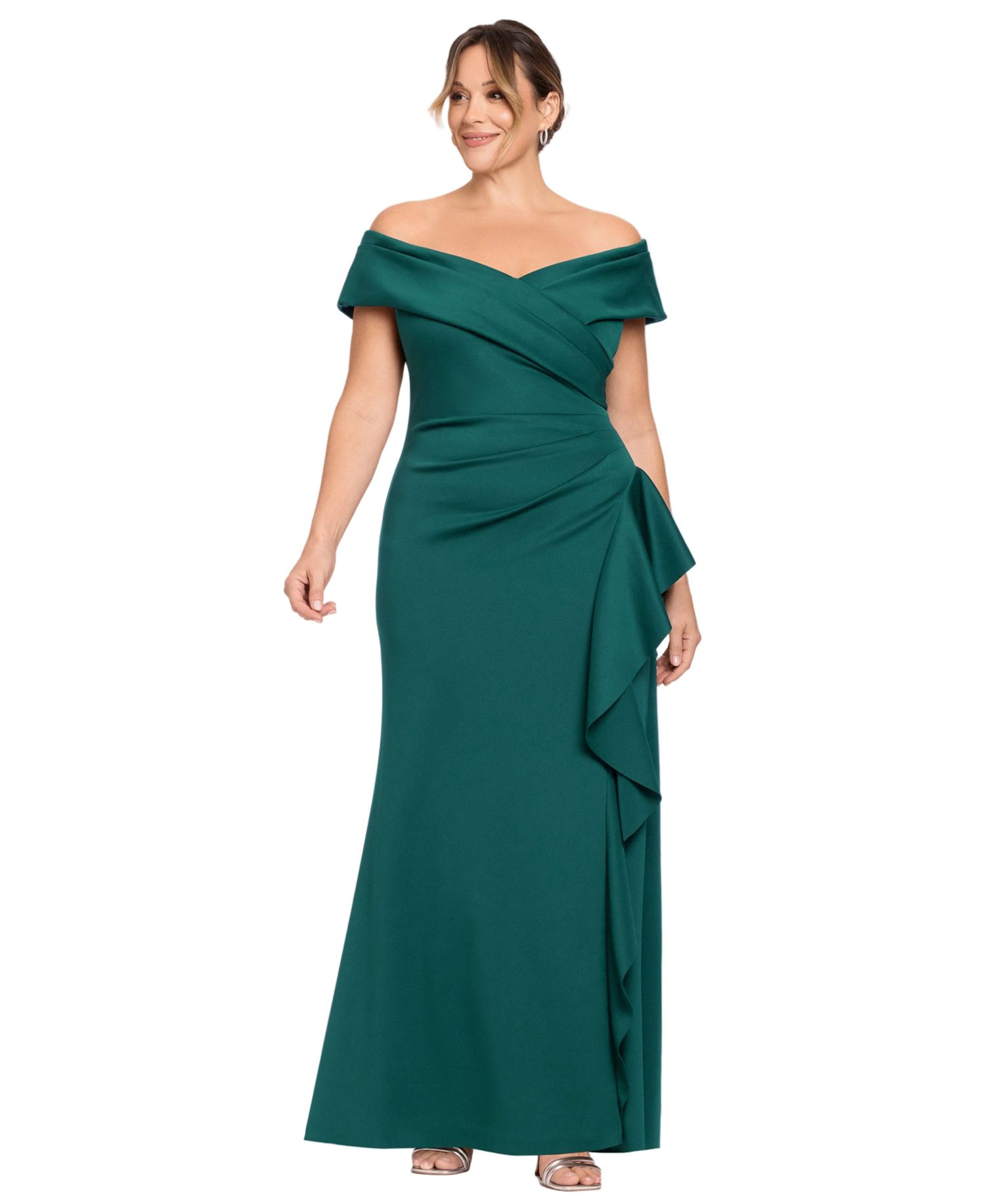 Petite Sweetheart Neck Side Ruffle Off-The-Shoulder Long Dress
