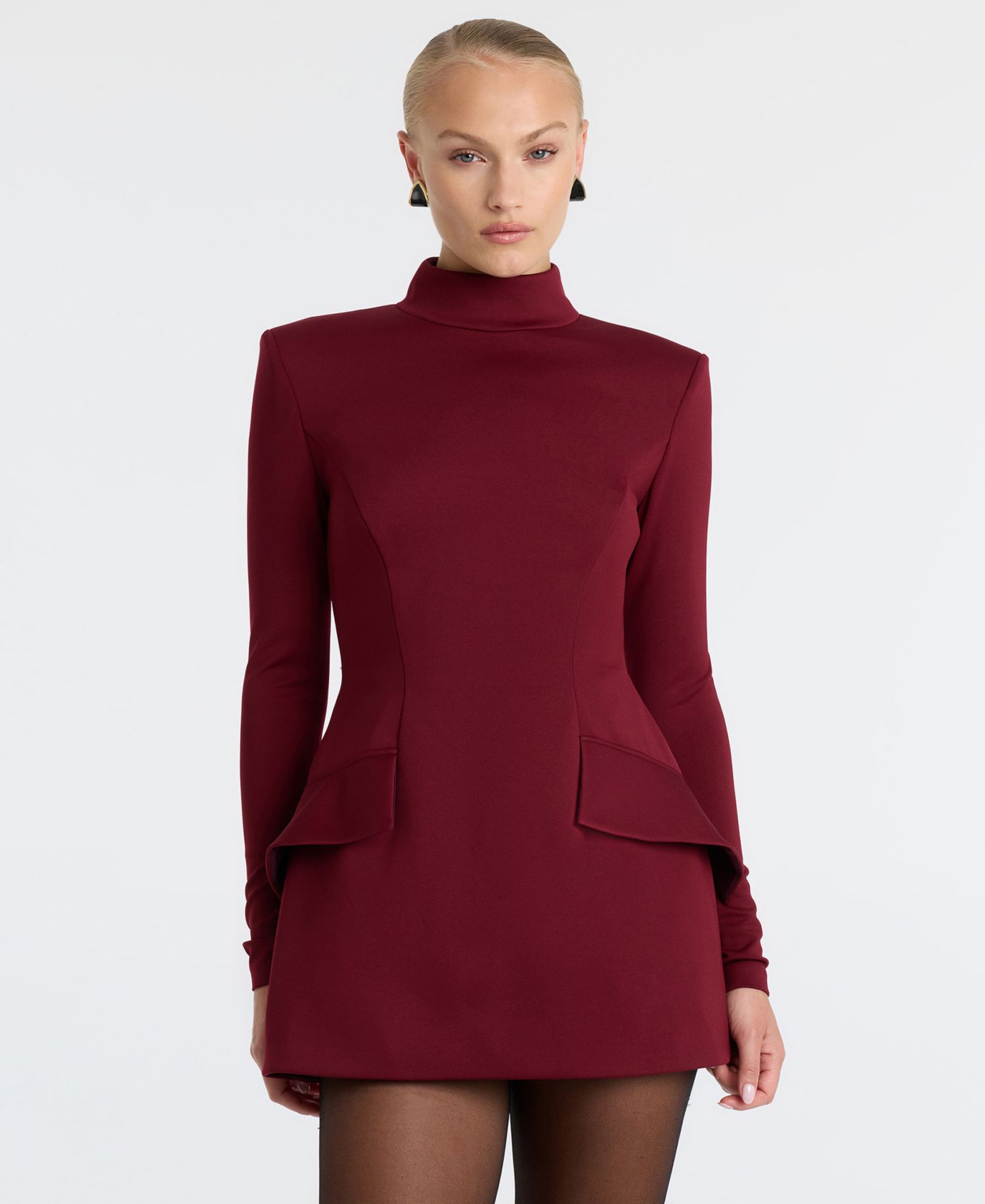 Women's Mock Neck Long Sleeve Sheath Mini Dress